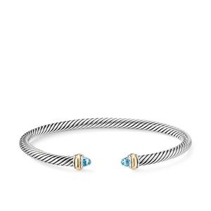Cable 18K Yellow Gold, Sterling Silver & Gemstone Bracelet (blue topaz)